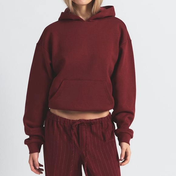 SKIMS Cotton Fleece Classic Zip Up Hoodie in Merlot Size Large Relaxed Fit NWT - Picture 3 of 15